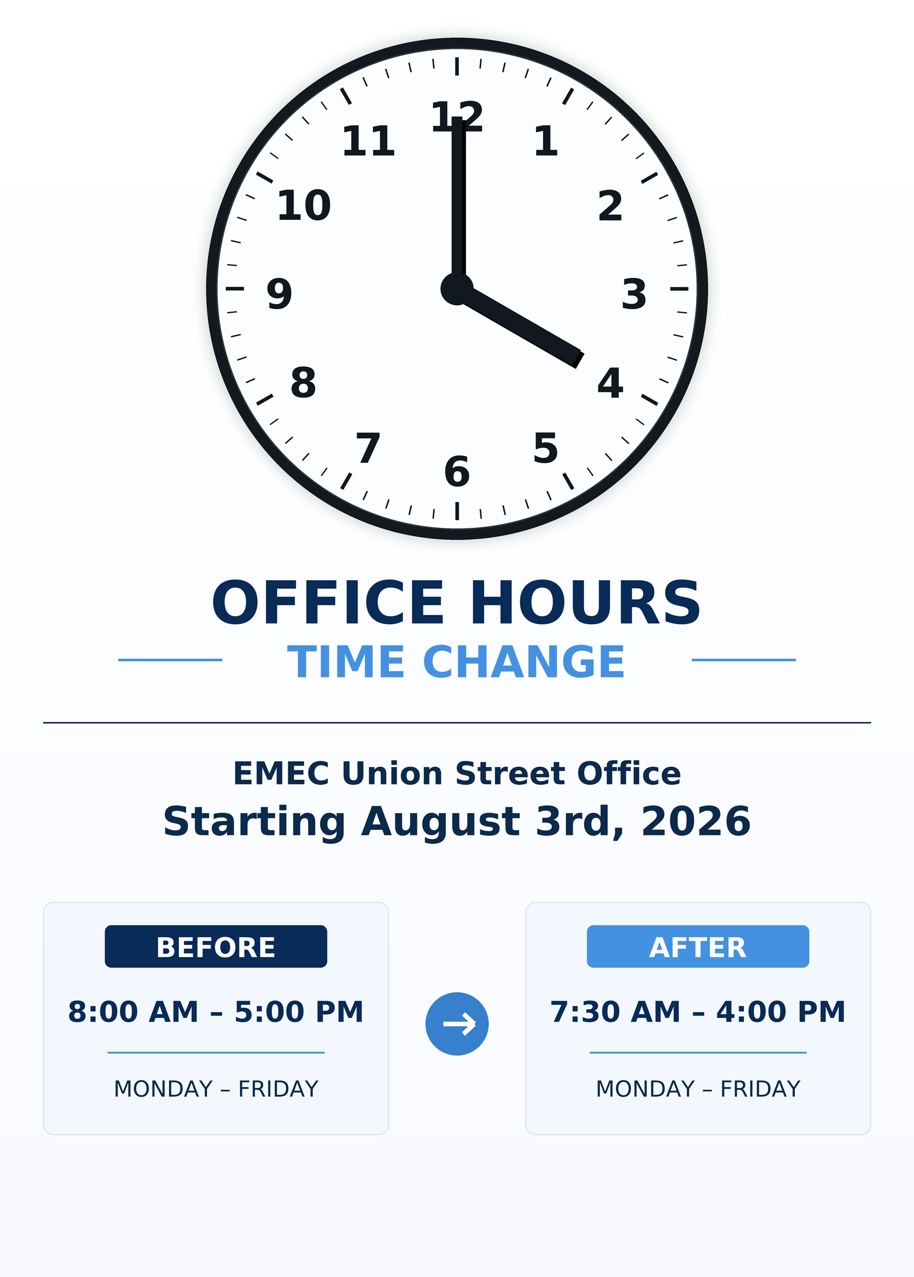 EMEC New Hours 7:30 AM to 4:00 PM